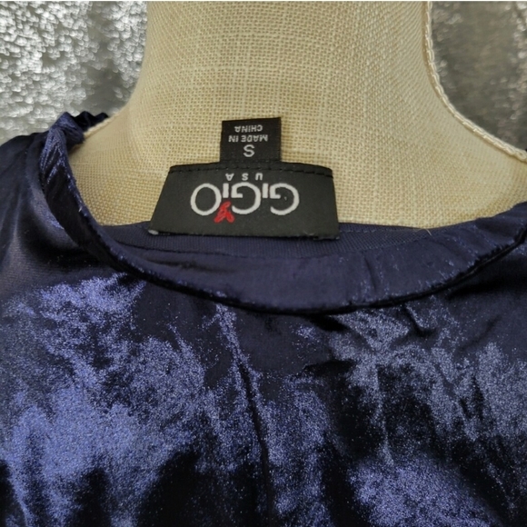 Gigio USA Cowgirl Navy Velvet Blue Longsleeve Dress with Ruffles size Small - Picture 10 of 11